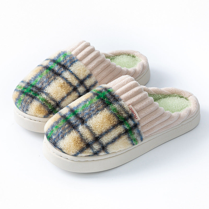 Plaid Plush Slippers Warm Soft Non-slip Bedroom Home Slipper For Couples Women Men House Shoes