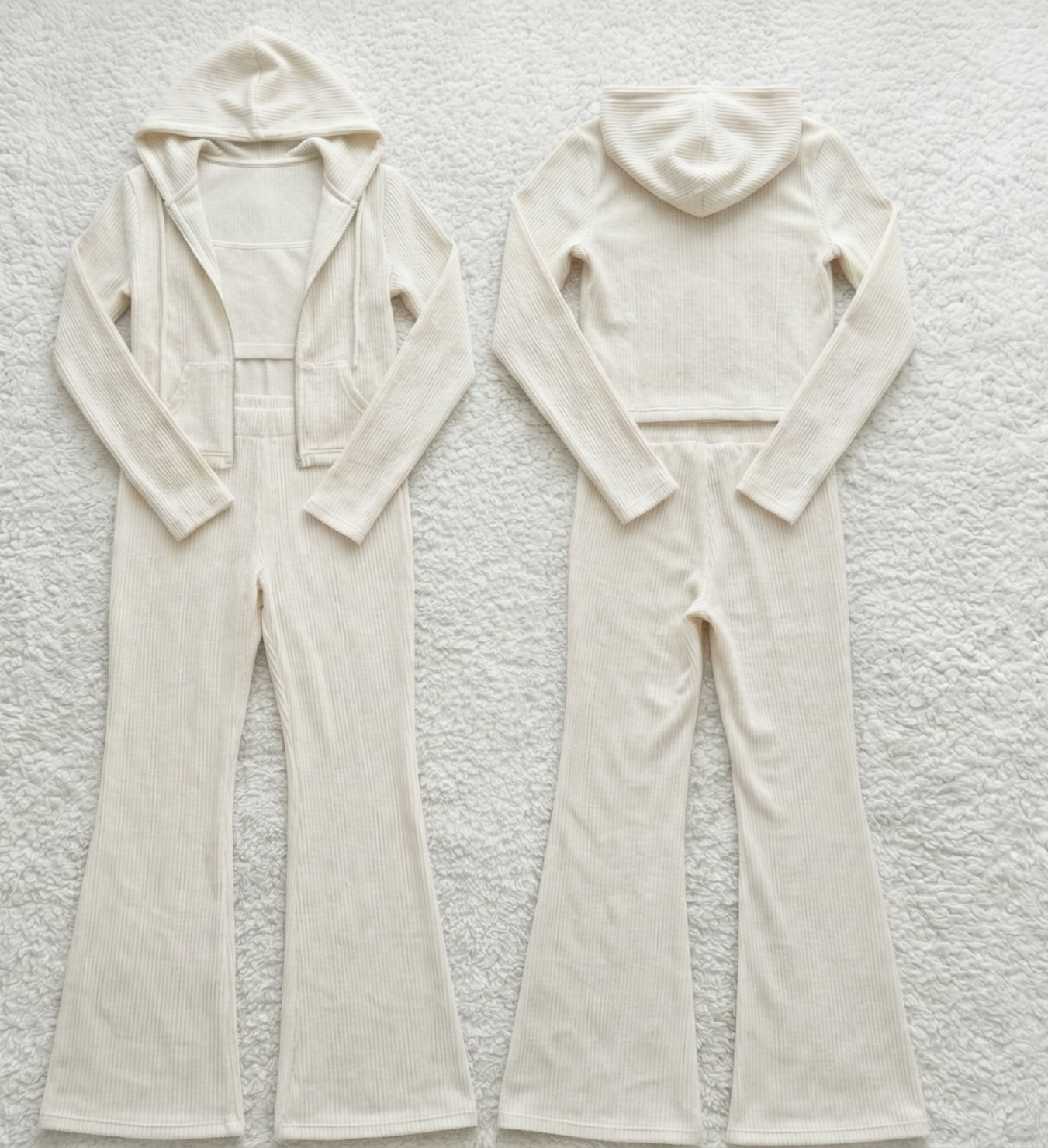 Ensemble Loungewear "Épure" – Hoodie Court & Pantalon Flare en Maille Côtelée